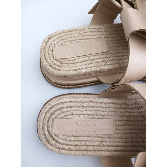 ASOS Designs Jukebox Beige Leather Gladiator Platform Chunky Big Buckle Sandal - Picture 10 of 14